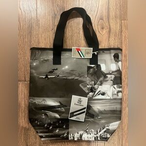 NWT emirates vinyl tote bag black white logo